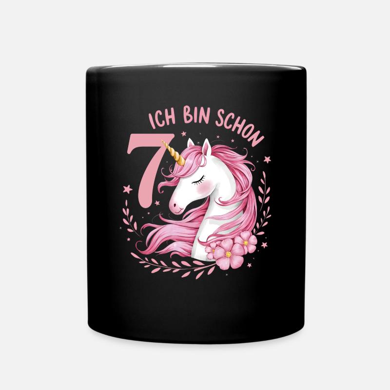 7. Geburtstag Mädchen 7 Jahre Pferd Pferde Einhorn - Tasse einfarbig - Schwarz