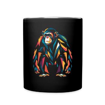 Bunter Schimpanse Porträt Kunstwerk - Tasse einfarbig - Schwarz - Vorne