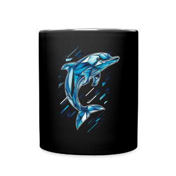 Geometric Dolphin in Blue Tones - Full Colour Mug - black - Front