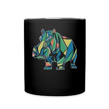 Colorful Geometric Hippopotamus Design - Full Colour Mug - black - Front