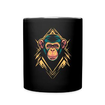 Monkey Head with Geometric Shapes - Full Colour Mug - black - Front