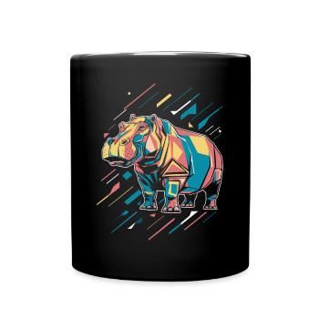 Colorful Geometric Hippo with Paint Splashes - Full Colour Mug - black - Front