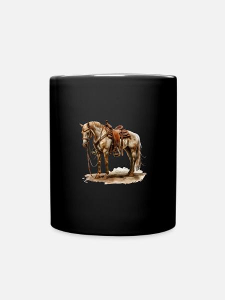 Cheval de selle western en selle brune - Mug uni - noir