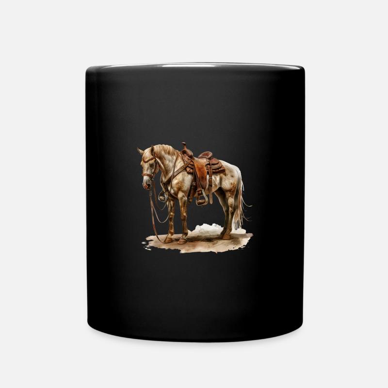 Cheval de selle western en selle brune - Mug uni - noir