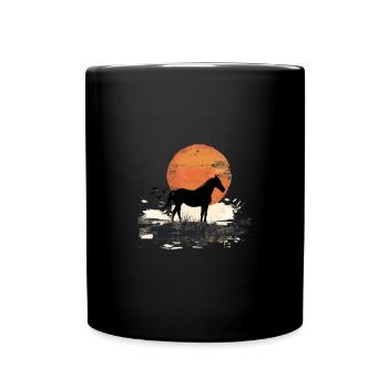 Pferd Silhouette Vor Sonnenuntergang - Tasse einfarbig - Schwarz - Vorne