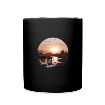 Wunderschöner Sonnenuntergang Über Pferdeherde - Tasse einfarbig - Schwarz - Vorne