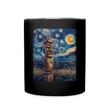 Tiki Luau Hawaiian Hawaiian Tiki Mask Starry Night - Full Colour Mug - black - Front