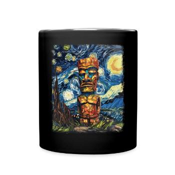 Tiki Luau Hawaiian Hawaiian Tiki Mask Starry Night - Full Colour Mug - black - Front