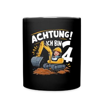 4ème anniversaire garçon 4 ans excavatrice chantier - Mug uni - noir - Devant