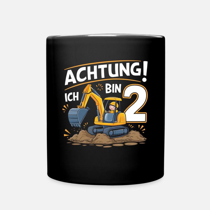 2. Geburtstag Junge 2 Jahre Bagger Baustelle - Tasse einfarbig - Schwarz