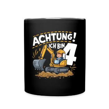 4ème anniversaire garçon 4 ans excavatrice chantier - Mug uni - noir - Devant