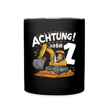 1er anniversaire garçon 1 an chantier de construction d’excavatrice - Mug uni - noir - Devant
