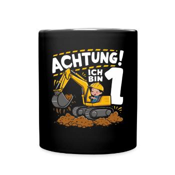 1er anniversaire garçon 1 an chantier de construction d’excavatrice - Mug uni - noir - Devant