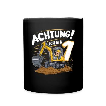1er anniversaire garçon 1 an chantier de construction d’excavatrice - Mug uni - noir - Devant