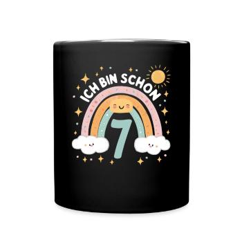 7th Birthday Shirt Rainbow Cloud - Full Colour Mug - black - Front