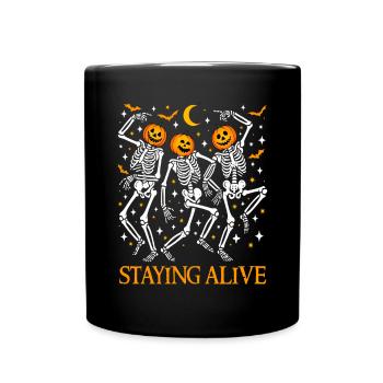 Am Leben bleiben Lustige Halloween tanzende Skelette - Tasse einfarbig - Schwarz - Vorne