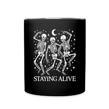 Lustige tanzende Halloween-Skelette, die am Leben bleiben - Tasse einfarbig - Schwarz - Vorne