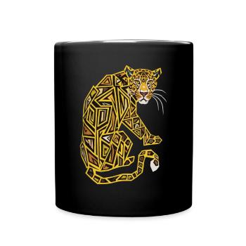 Geometric leopard in yellow and brown - Full Colour Mug - black - Front