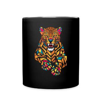Bunter Geometrischer Jaguar im Sprung - Tasse einfarbig - Schwarz - Vorne