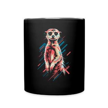Cooler Erdmännchen Look in Bunt - Tasse einfarbig - Schwarz - Vorne