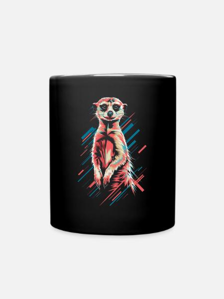Cooler Erdmännchen Look in Bunt - Tasse einfarbig - Schwarz