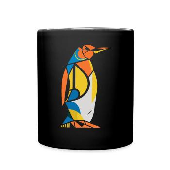 Bunter Pinguin Geometrisches Kunstwerk - Tasse einfarbig - Schwarz - Vorne