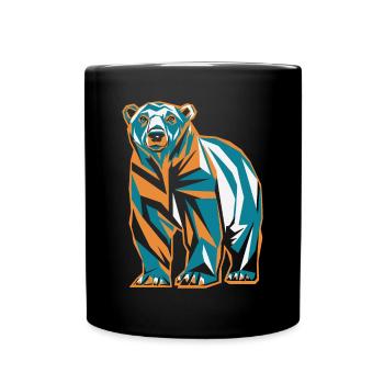 Bunter Bär im Geometrischen Stil - Tasse einfarbig - Schwarz - Vorne