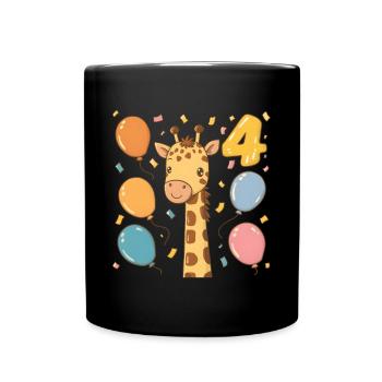 4th Birthday Giraffe Children's Birthday Party - Full Colour Mug - black - Front