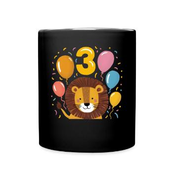 3. Geburtstag Löwe Kindergeburtstag - Tasse einfarbig - Schwarz - Vorne