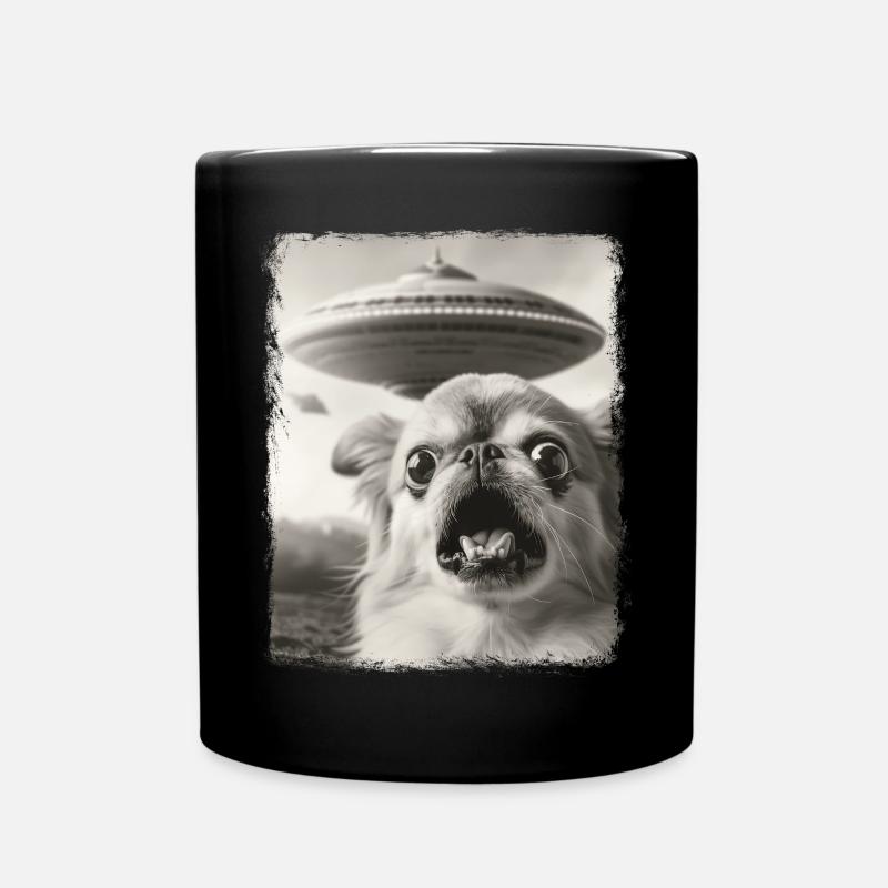 Pékinois chien OVNI Alien extraterrestre Selfie - Mug uni - noir