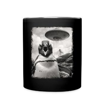 Penguin Penguins UFO Alien Alien Selfie - Full Colour Mug - black - Front