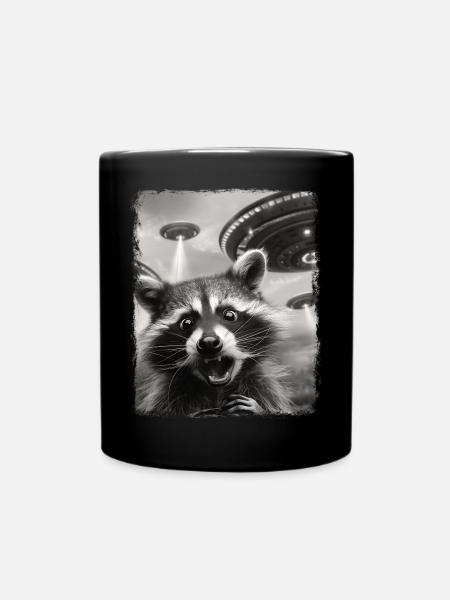 Waschbär Opossum Straße Katze UFO Alien Außerirdis - Tasse einfarbig - Schwarz