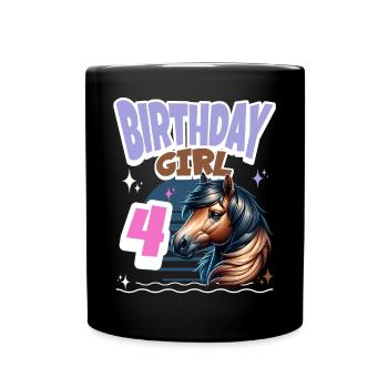 Pferd 4. Geburtstag Mädchen Kinder - Tasse einfarbig - Schwarz - Vorne