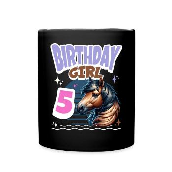 Horse 5th Birthday Girl Kids - Full Colour Mug - black - Front