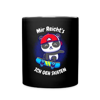 Kleiner Panda auf Skateboard - Tasse einfarbig - Schwarz - Vorne