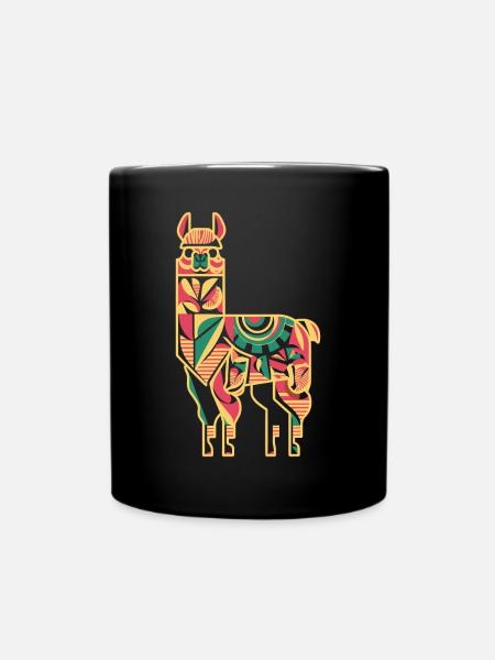 Colorful llama in ethnic pattern - Full Colour Mug - black