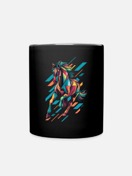 Buntes Geometrisches Pferd Design - Tasse einfarbig - Schwarz