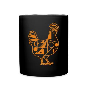 Geometric Farm Animal Graphic: Chicken in Orange - Full Colour Mug - black - Front