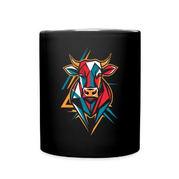 Geometrische Bauernhoftier Grafik Bunte Kuh - Tasse einfarbig - Schwarz - Vorne