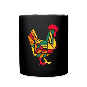 Colorful Geometric Farm Animal Graphic Rooster - Full Colour Mug - black - Front
