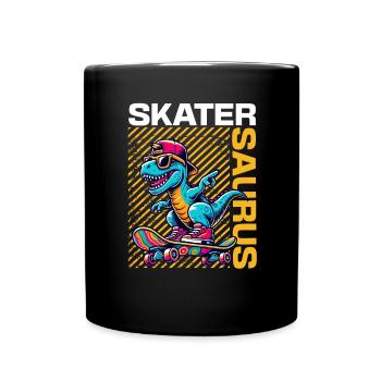 Skatersaurus Cool Dinosaur Skateboard Retro - Full Colour Mug - black - Front