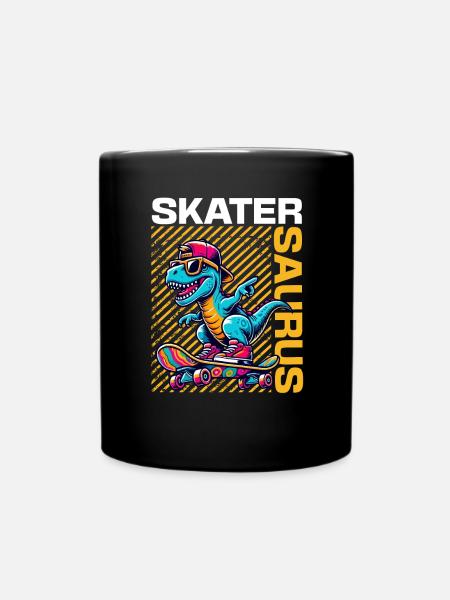 Skatersaurus Cool Dinosaur Skateboard Retro - Full Colour Mug - black