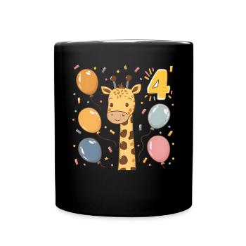 4th Birthday Giraffe Children's Birthday Party - Full Colour Mug - black - Front
