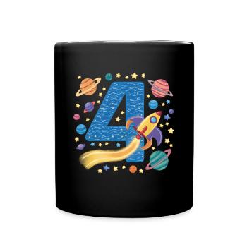 4th Birthday Boys 4 Years Planet Birthday - Full Colour Mug - black - Front