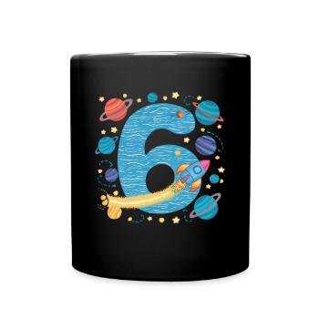 6th Birthday Boys 6 Years Planet Birthday - Full Colour Mug - black - Front