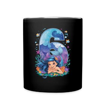 6th Birthday Girl 6 Years Mermaid Party - Full Colour Mug - black - Front