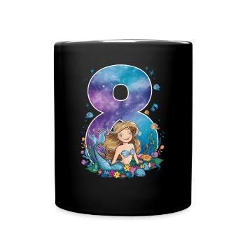 8th Birthday Girl 8 Years Mermaid Party - Full Colour Mug - black - Front