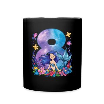 8th Birthday Girl 8 Years Mermaid Party - Full Colour Mug - black - Front