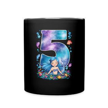 5ème anniversaire fille 5 ans sirène fête - Mug uni - noir - Devant