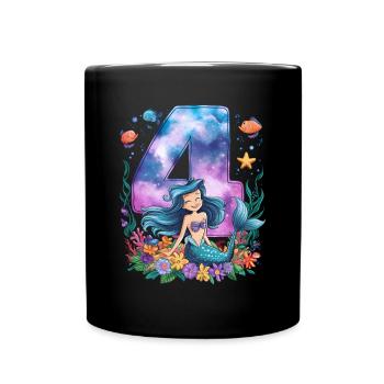 4ème anniversaire fille 4 ans sirène fête - Mug uni - noir - Devant